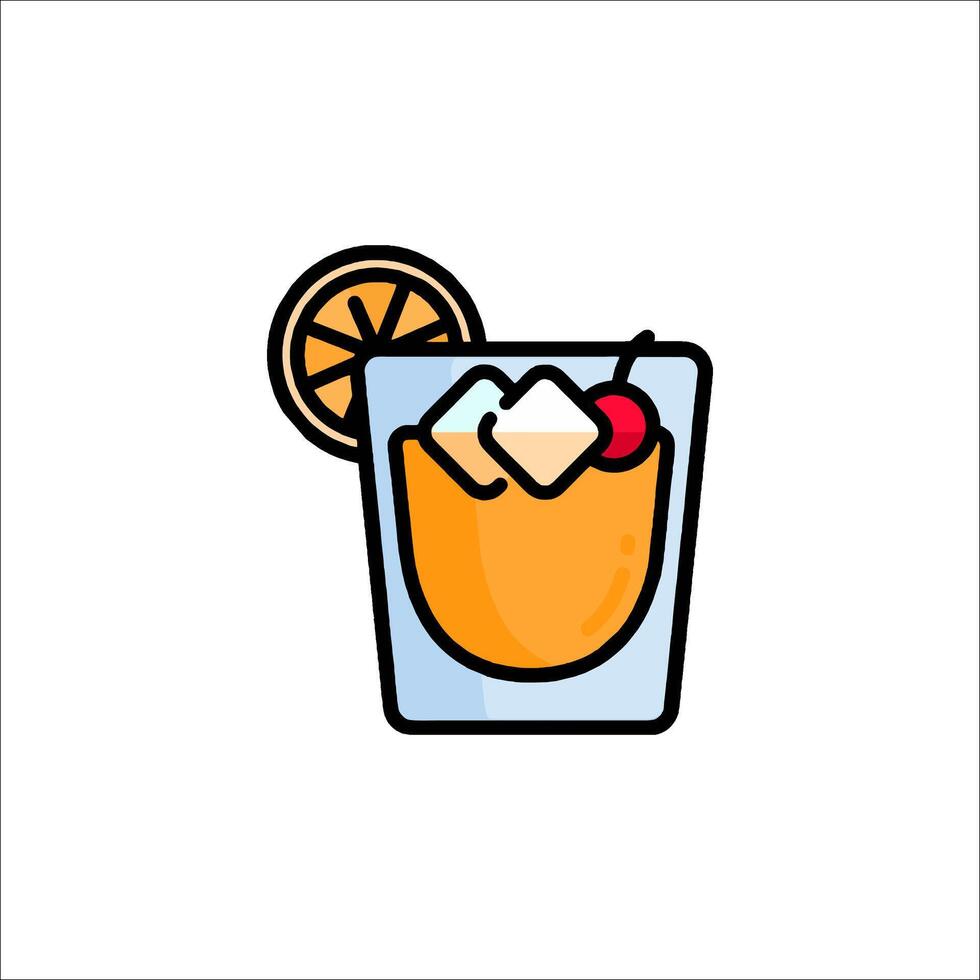 A drink with orange slice and ice in it vector