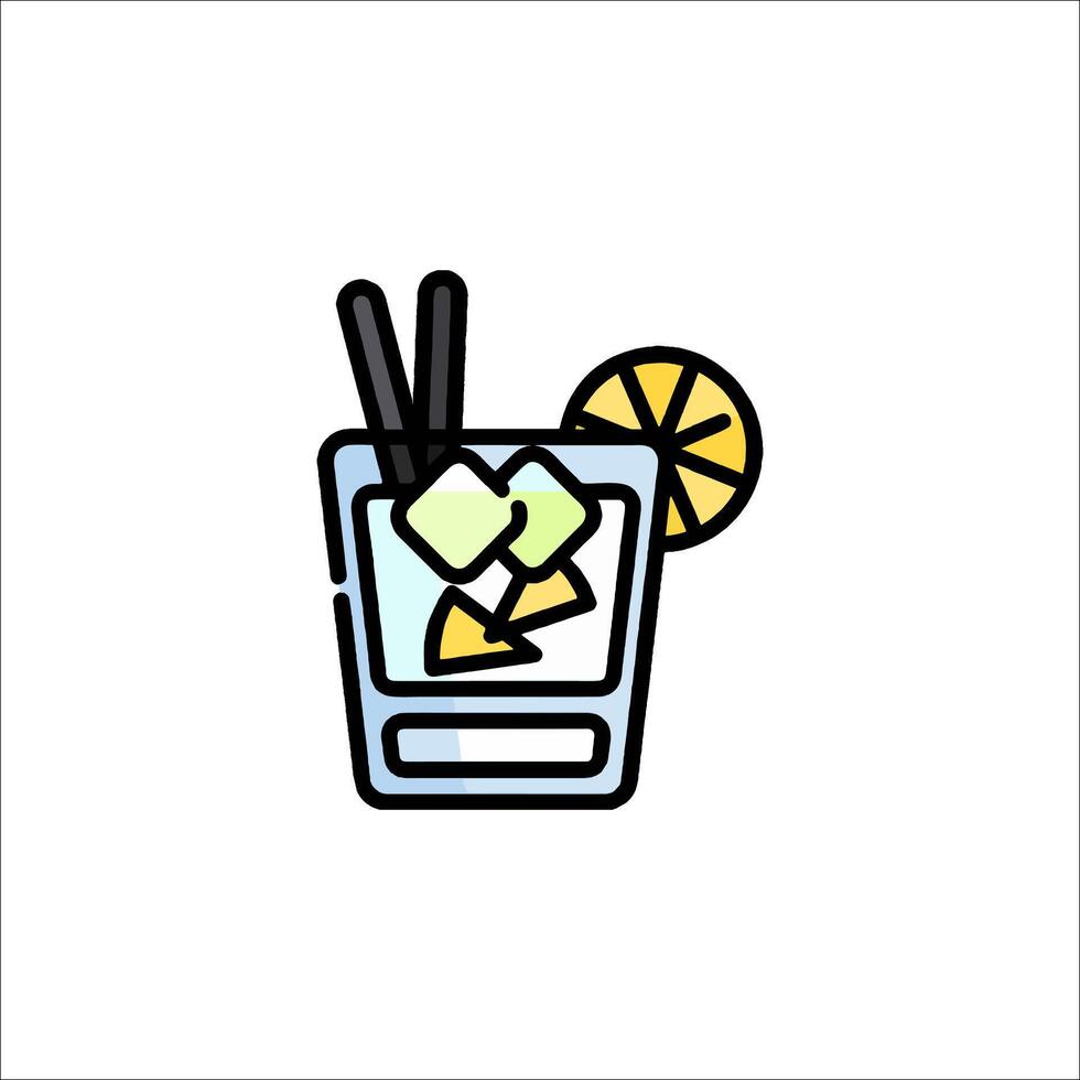A drink with a slice of lemon and a straw vector