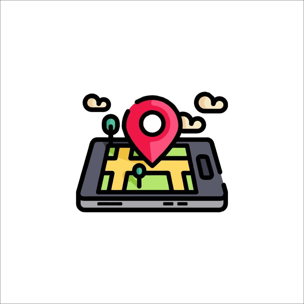 A map icon on a smartphone with a pin on it vector
