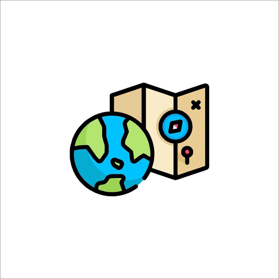A globe and map icon on a white background vector
