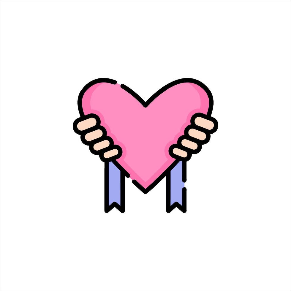 A pink heart with a ribbon in the hands vector