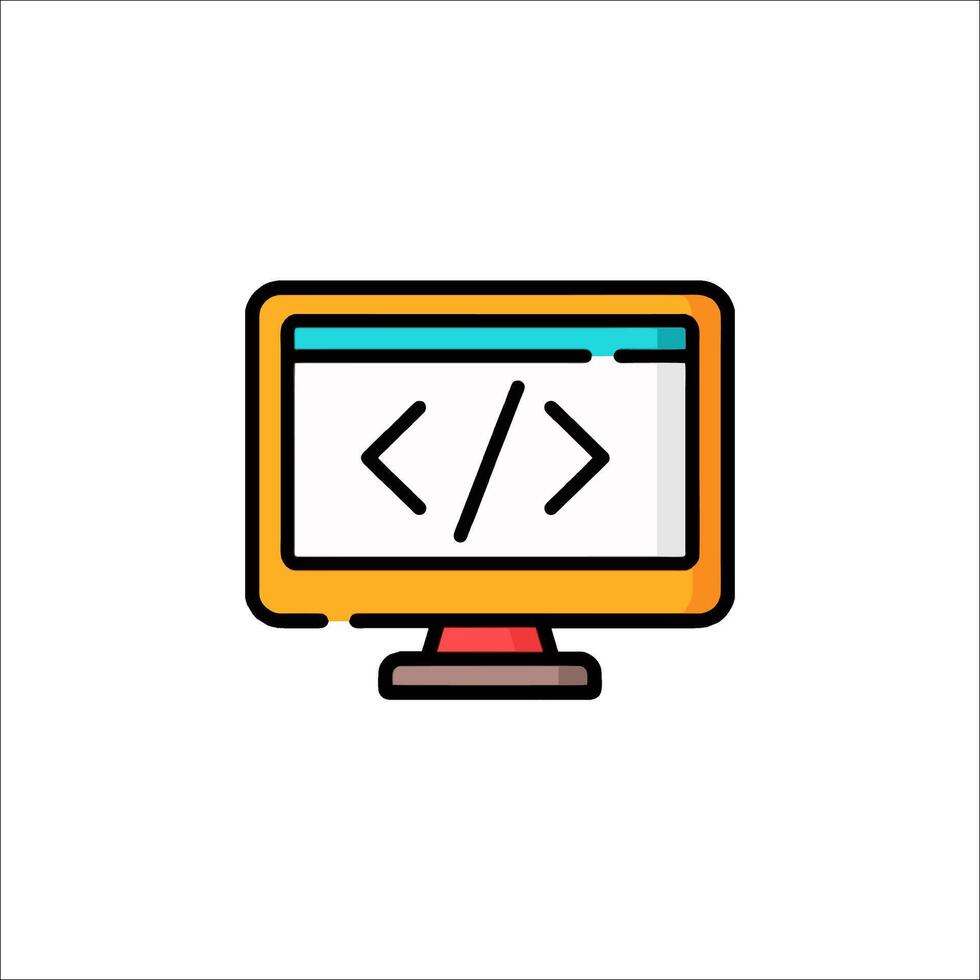 A computer monitor with a code symbol on it vector