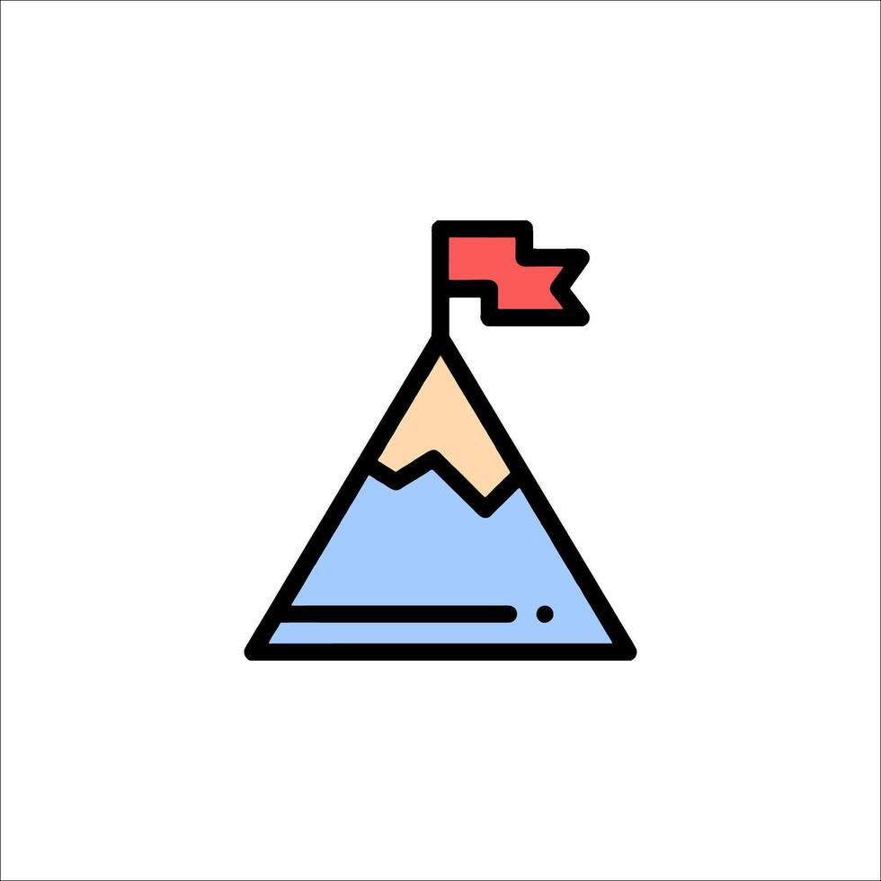 A mountain with a flag on top and a flag on the ground vector
