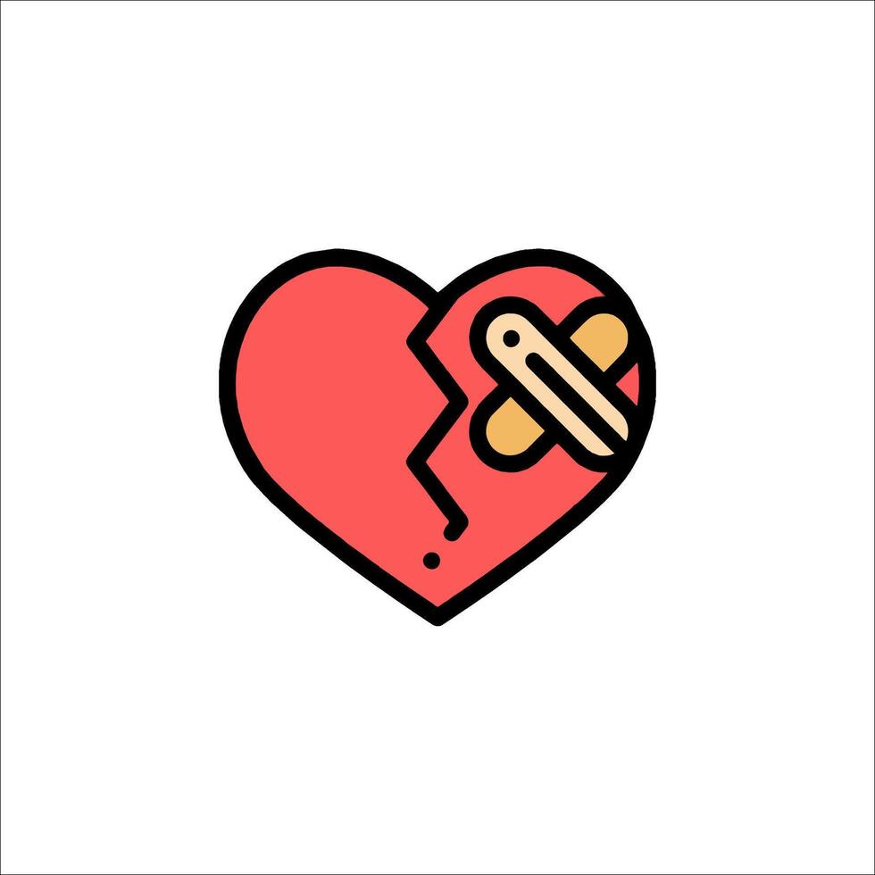 Broken heart icon with bandages and a broken heart vector