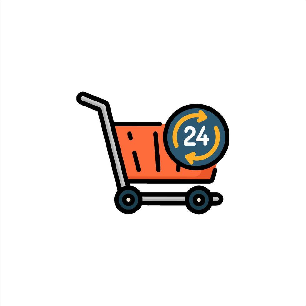 A shopping cart with a 24 hour clock on it vector