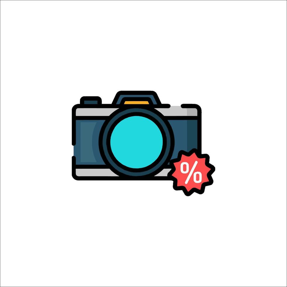 Camera icon with a red star and a percent sign vector