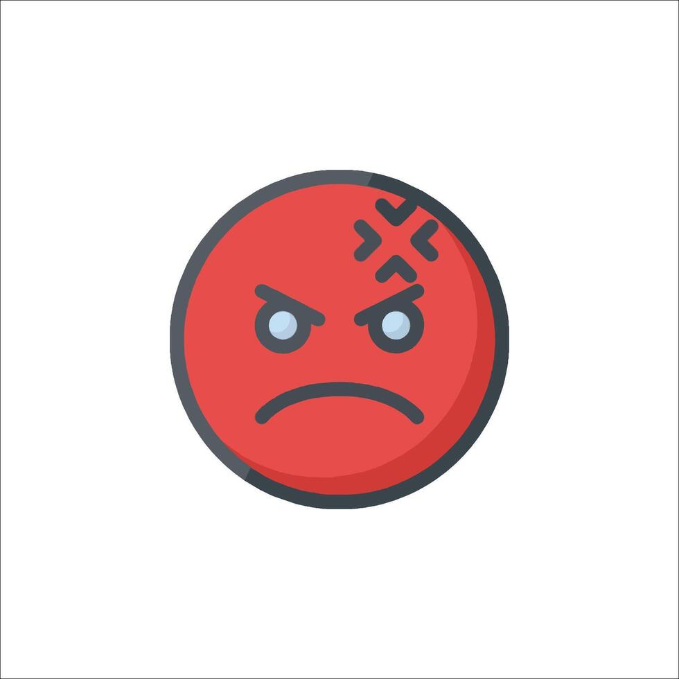 A red angry face icon with a cross on it vector