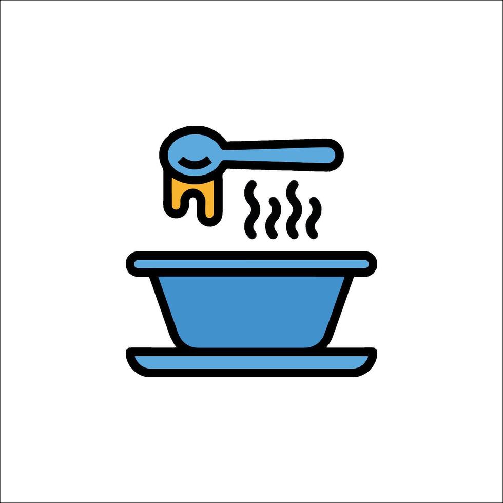 A blue and white icon of a bowl of soup vector