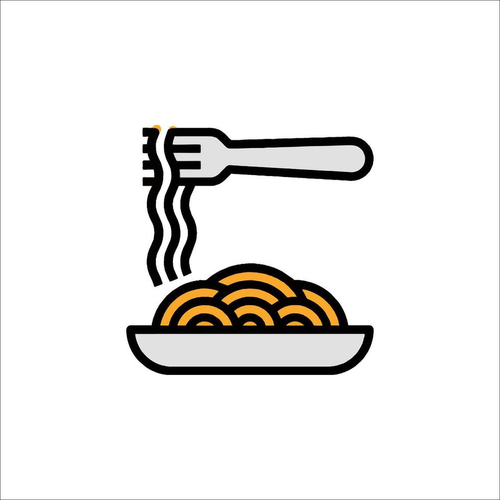 A fork and spoon icon with pasta on a plate vector