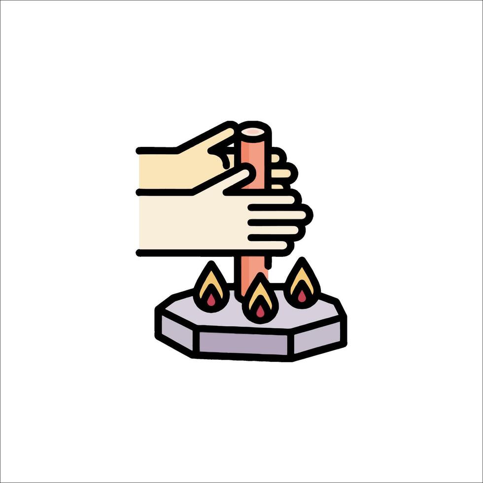 Hand holding a candle icon on white background vector