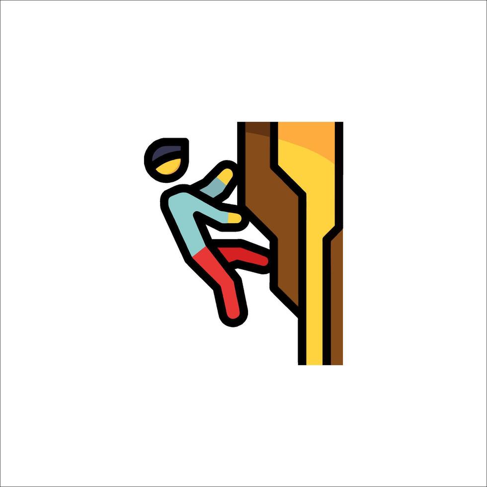 A man climbing up a mountain icon vector