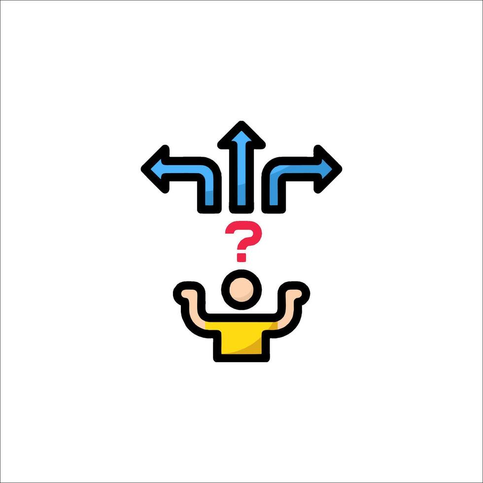 A man is looking at two arrows pointing to different directions vector