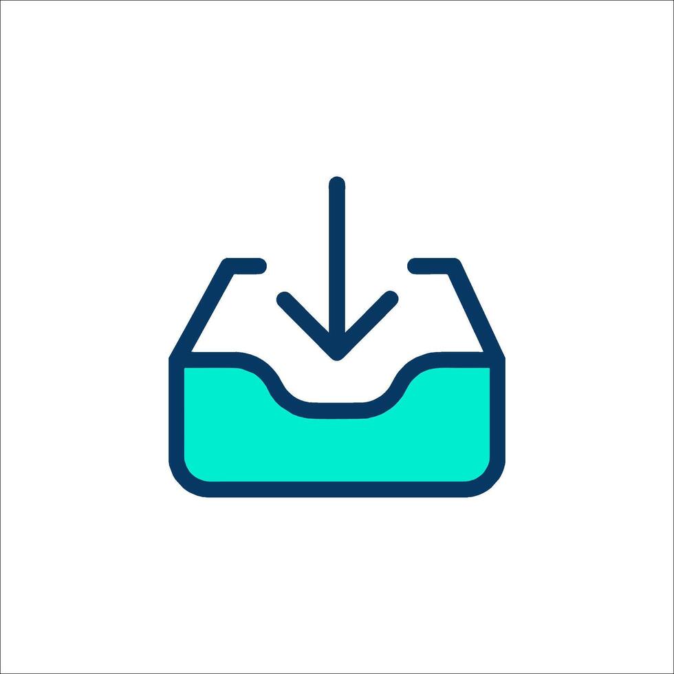 A blue and green icon of a box with an arrow pointing down vector