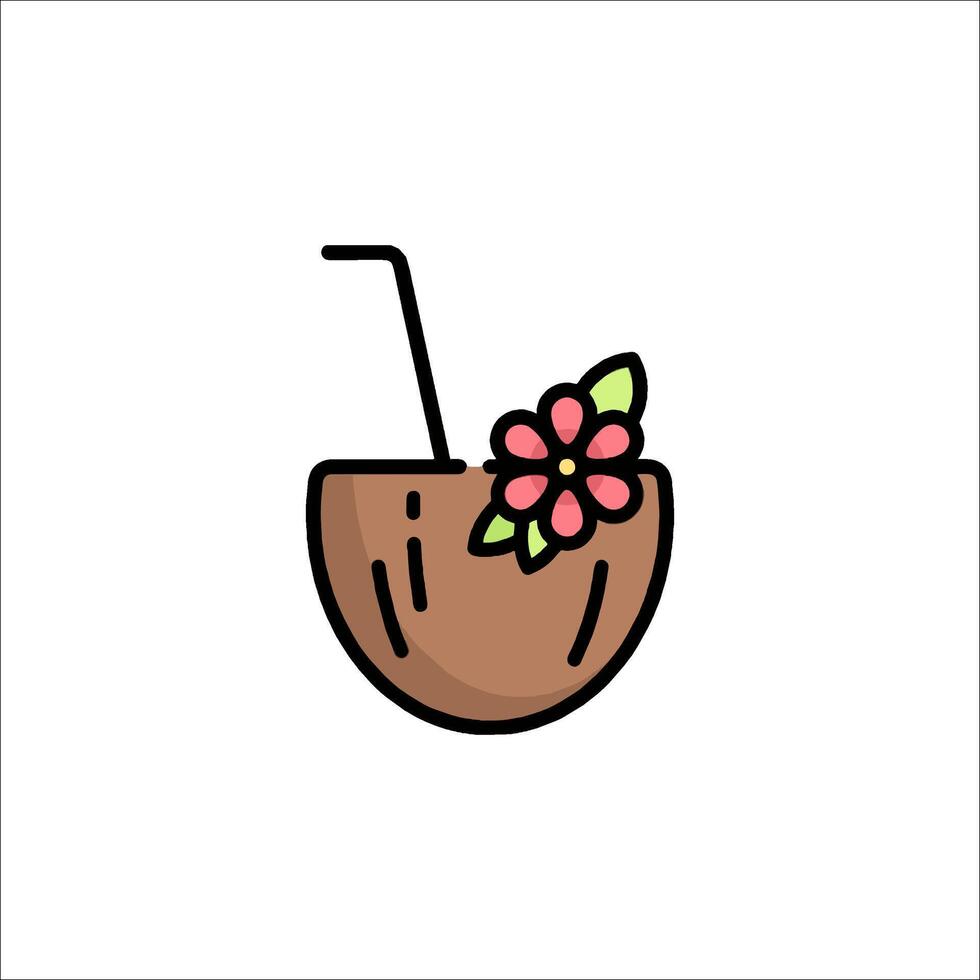 Coconut drink icon with straw and flower vector