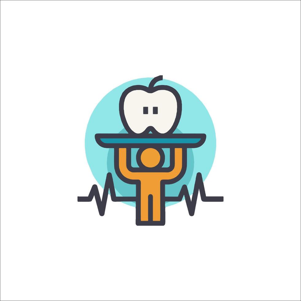 A man carrying an apple on a tray with a heartbeat line vector