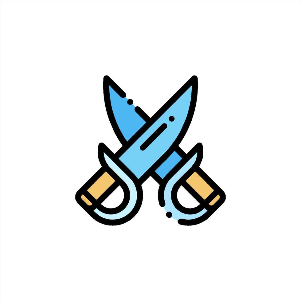 Two knives crossed in a line with a blue background vector