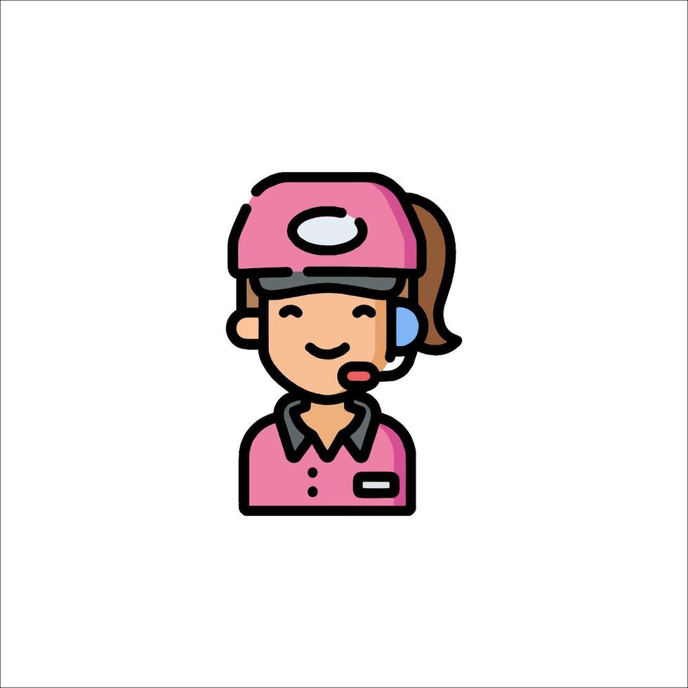 A cartoon woman in a pink uniform with a headset vector