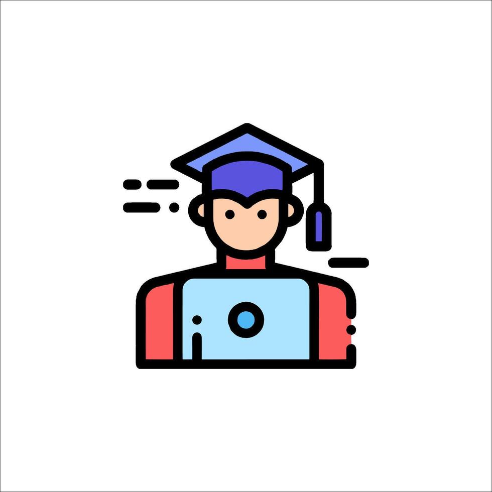 A man in a graduation cap and gown is holding a laptop vector