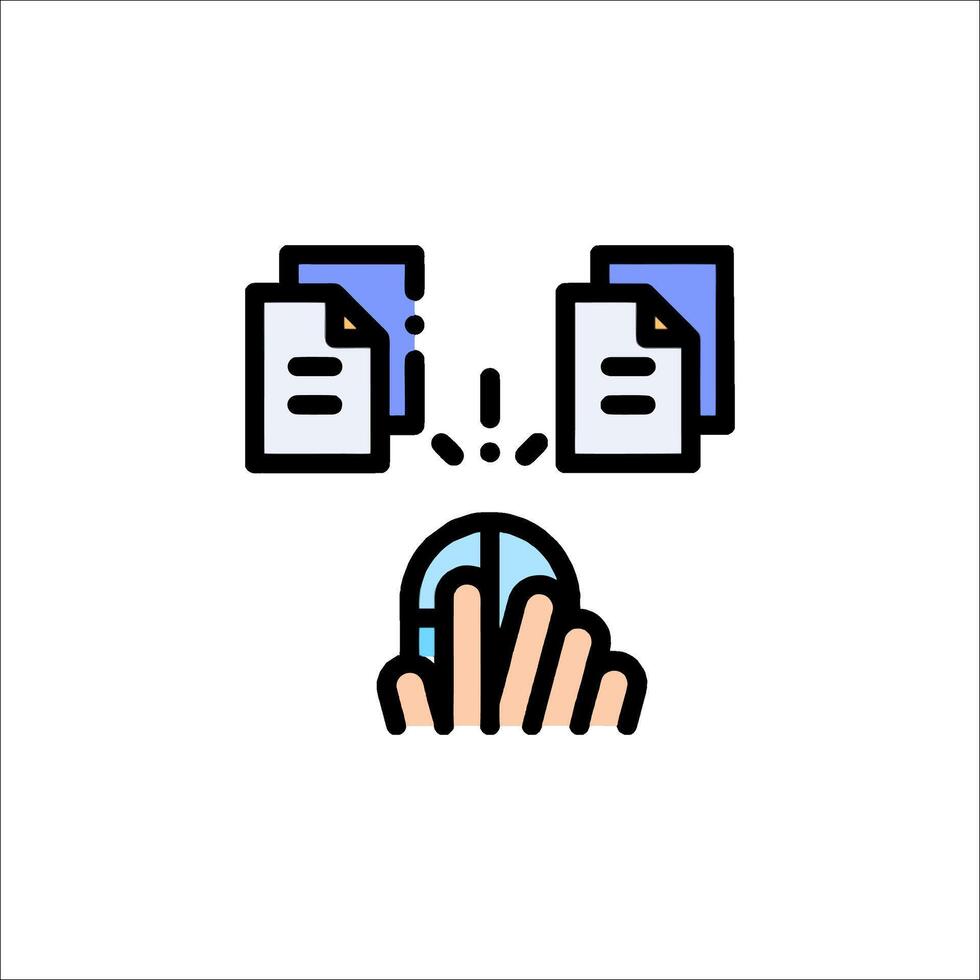 A hand holding a mouse and a document icon vector