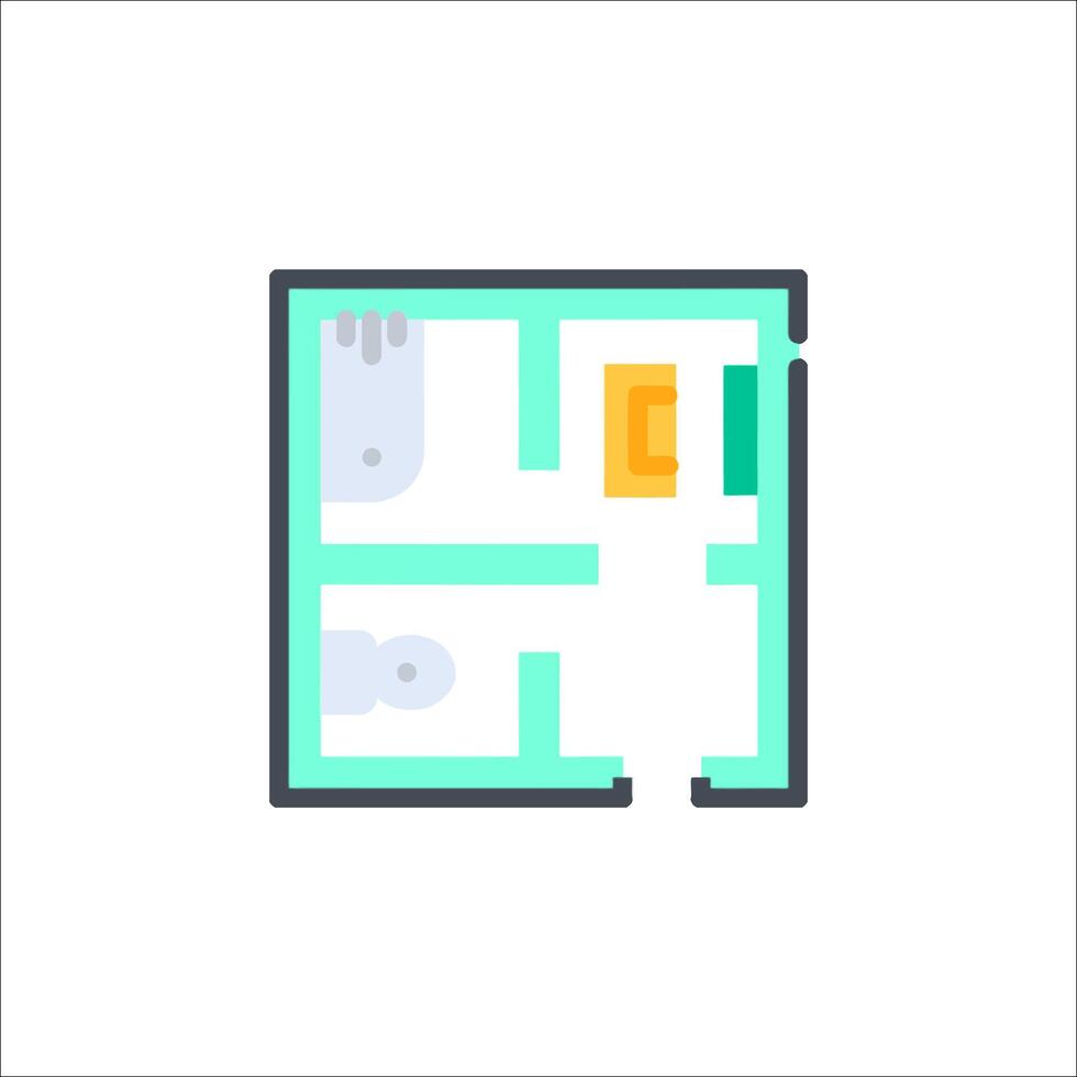 A small room with a bed and a bathroom vector