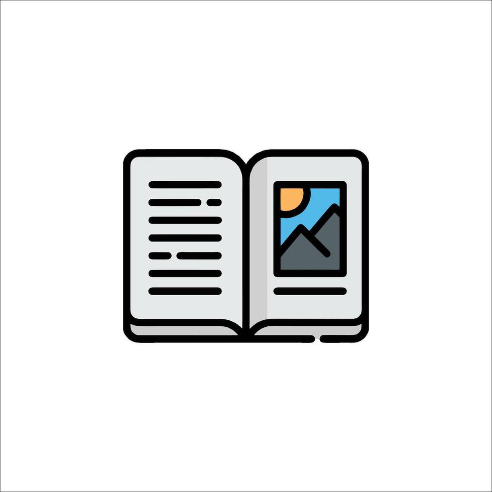An open book icon with a mountain in the background vector
