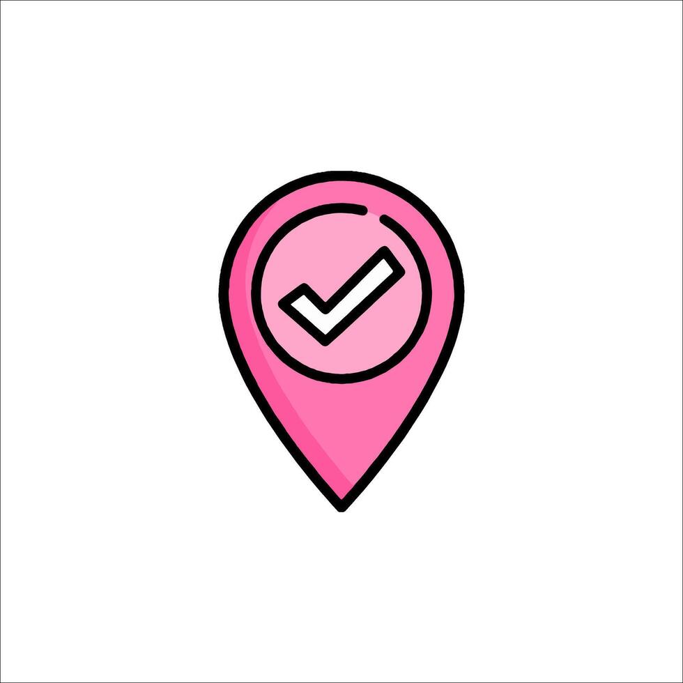 A pink pin with a tick mark on it vector