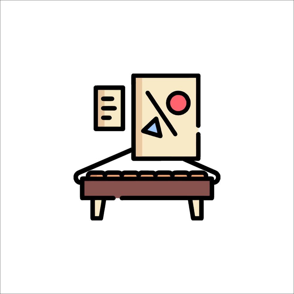 A drawing of a table with a piece of paper on it vector