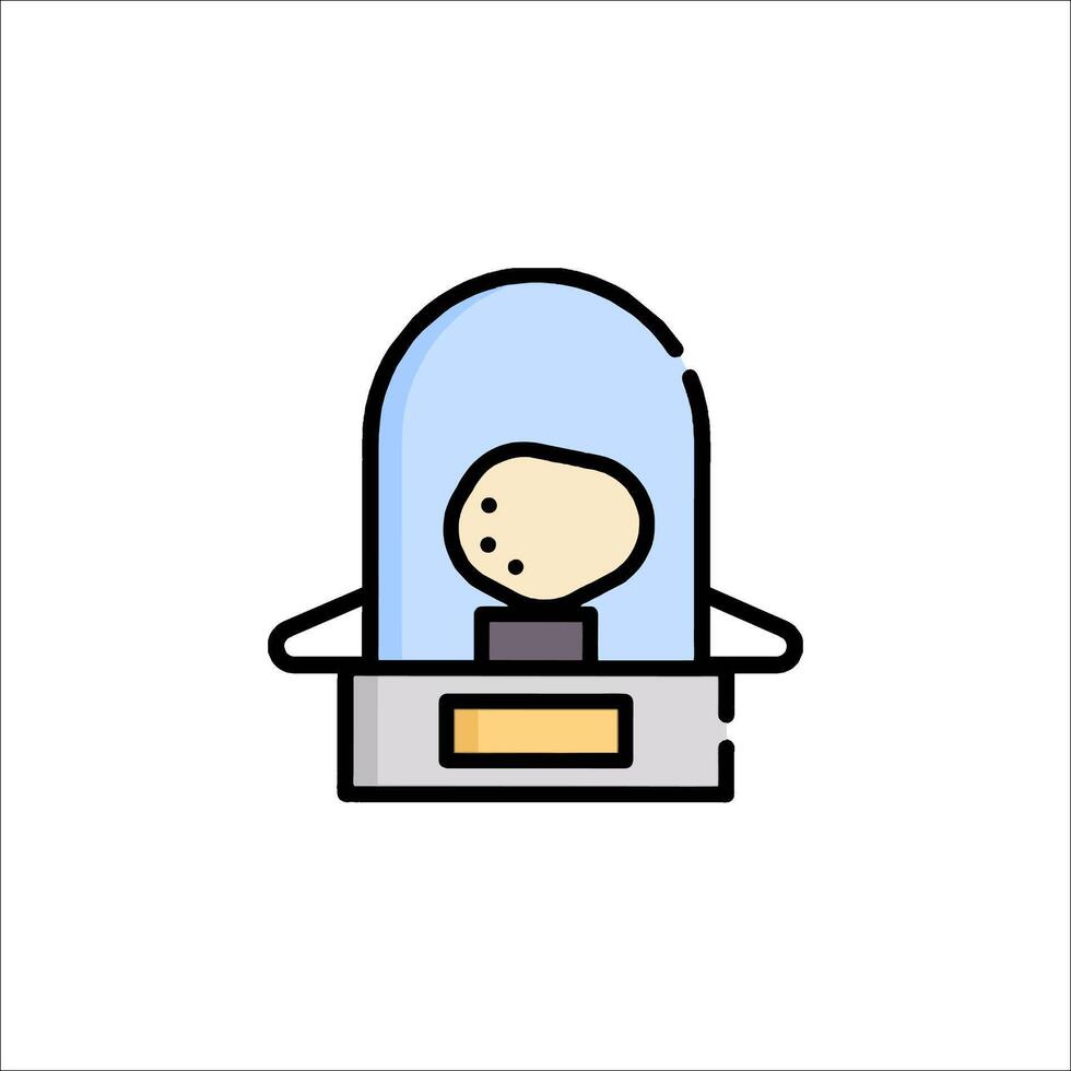 A man in a glass box with a sign on it vector