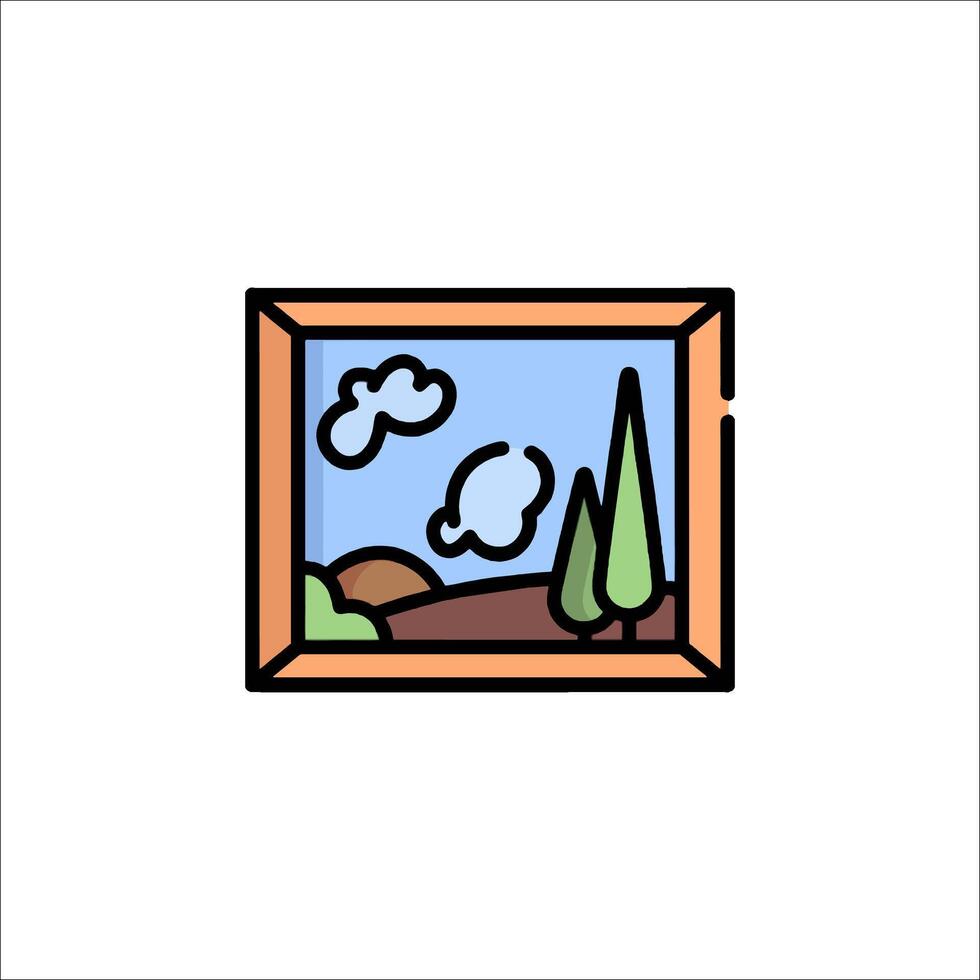 A painting of a landscape with clouds and trees vector