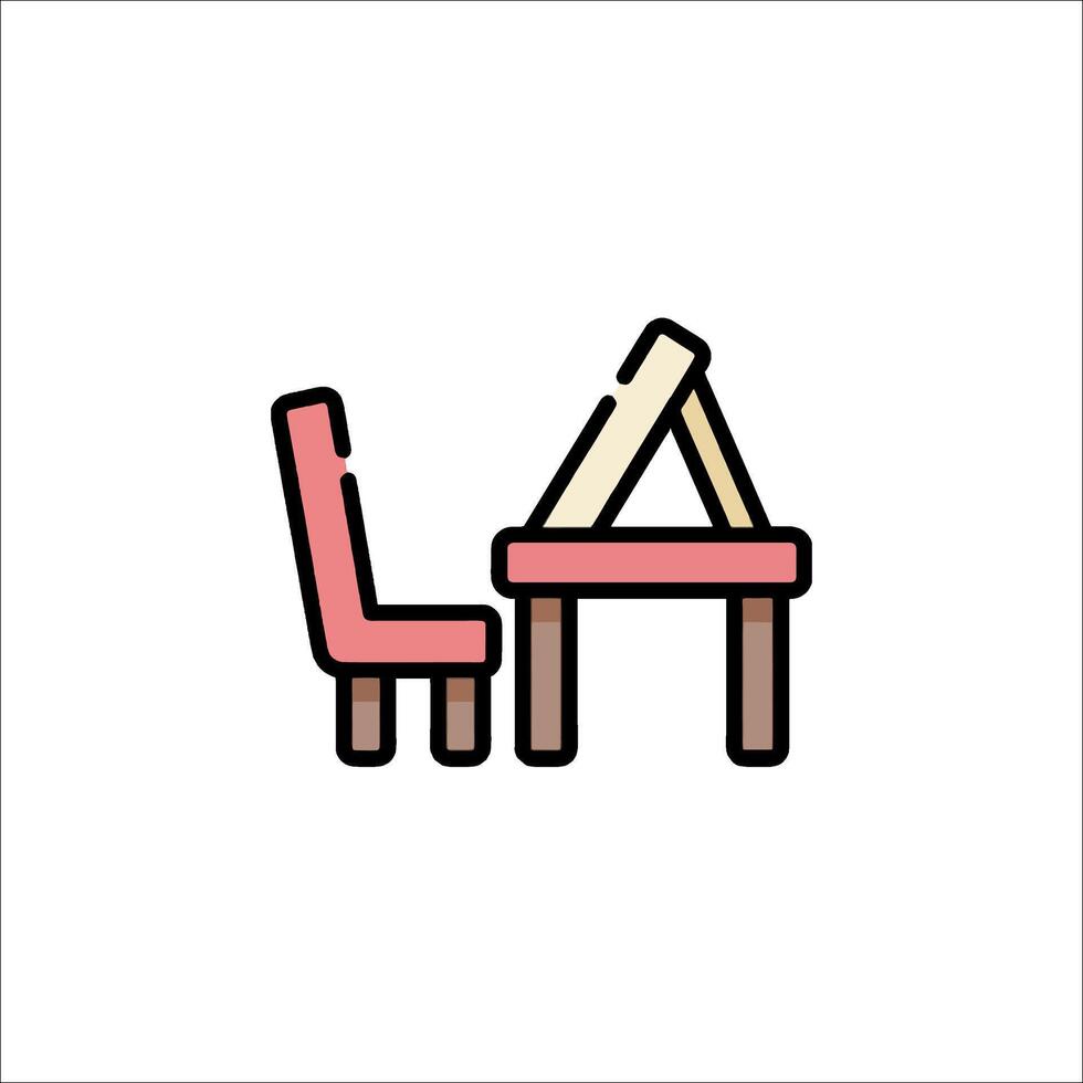 A chair and table with a drawing board on it vector