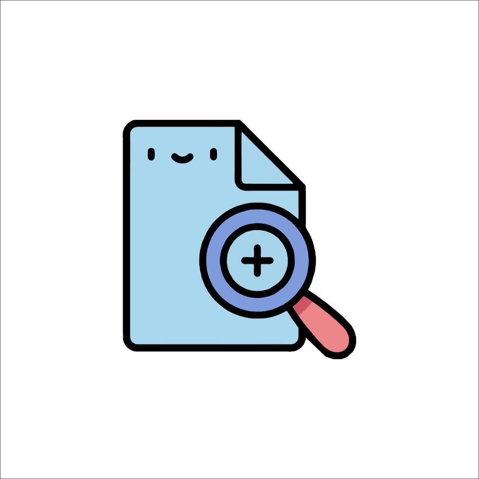 A file with a magnifying glass and a smiley face vector