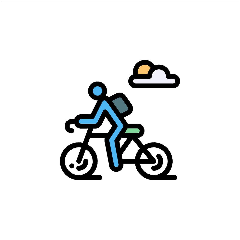A man riding a bike with a backpack on his back vector
