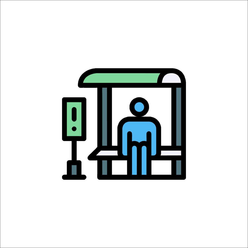 A man sitting on a bench with a sign that says bus stop vector