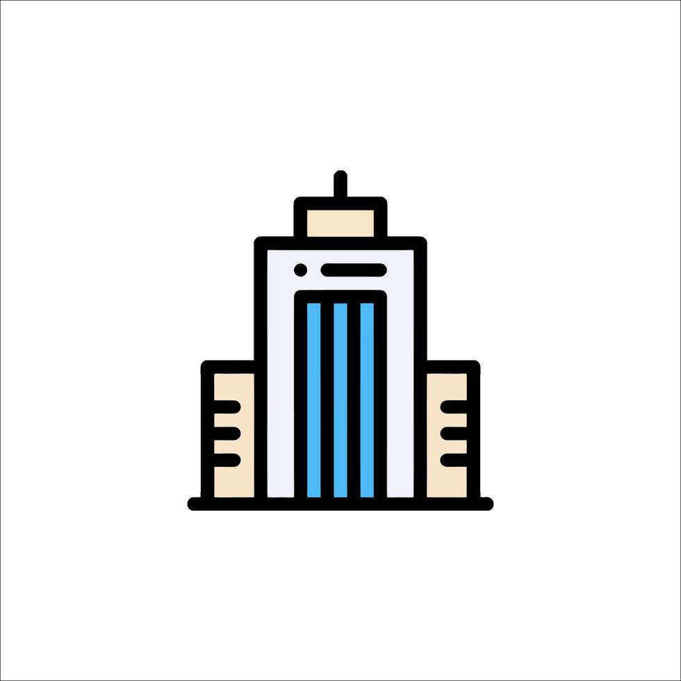 A building icon with a blue line vector