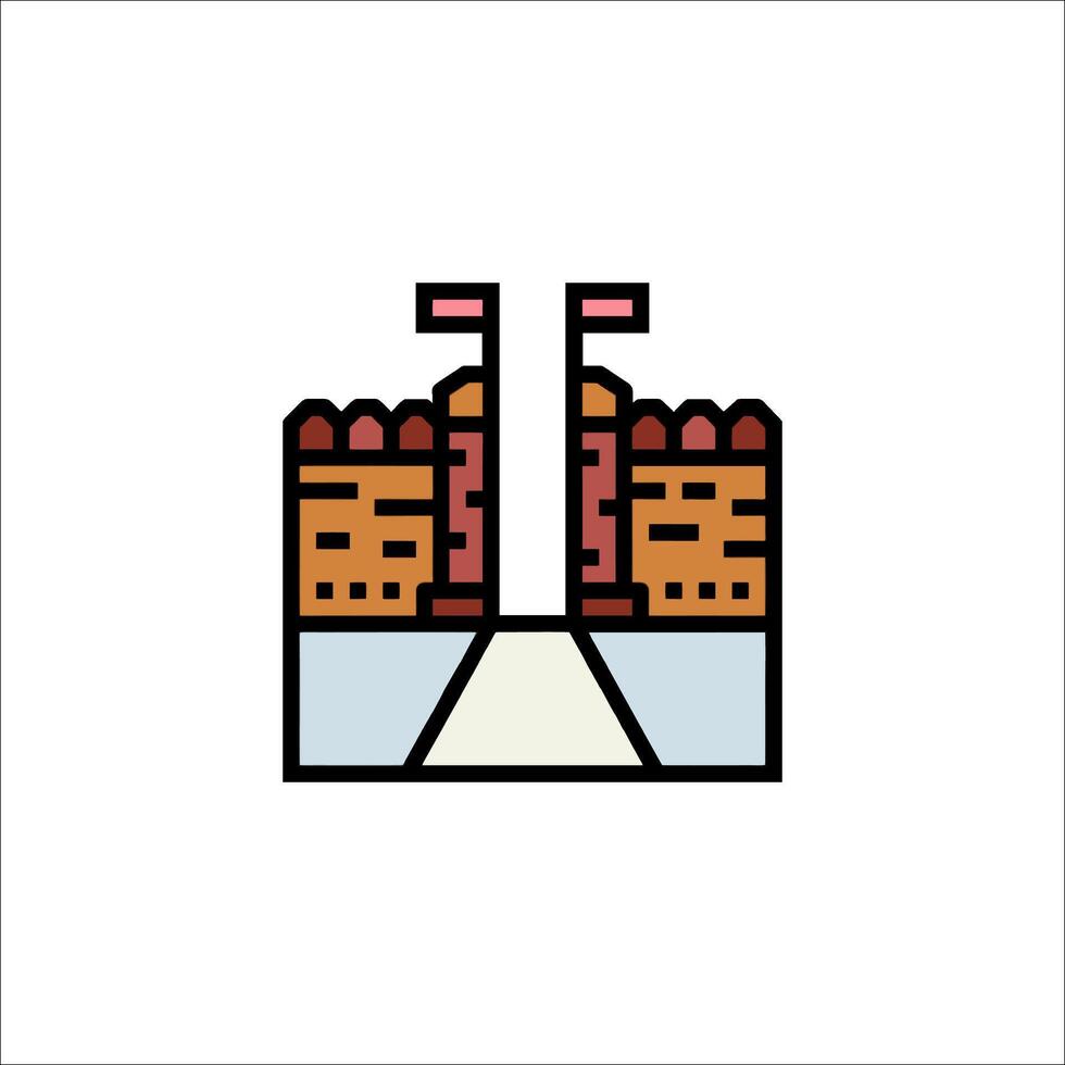 A castle icon with a tower and a gate vector