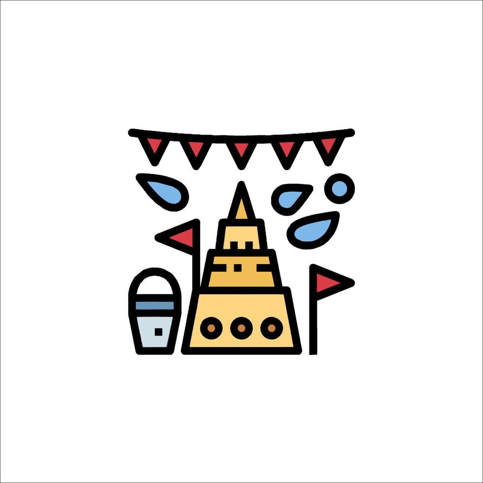 A line drawing of a pagoda and other items vector