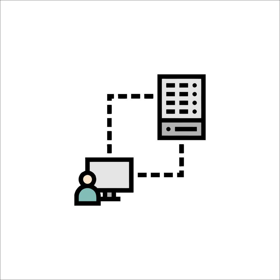 A person is sitting at a computer and a computer is connected to it vector