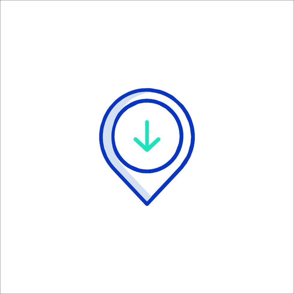 A map pin with an arrow pointing down vector