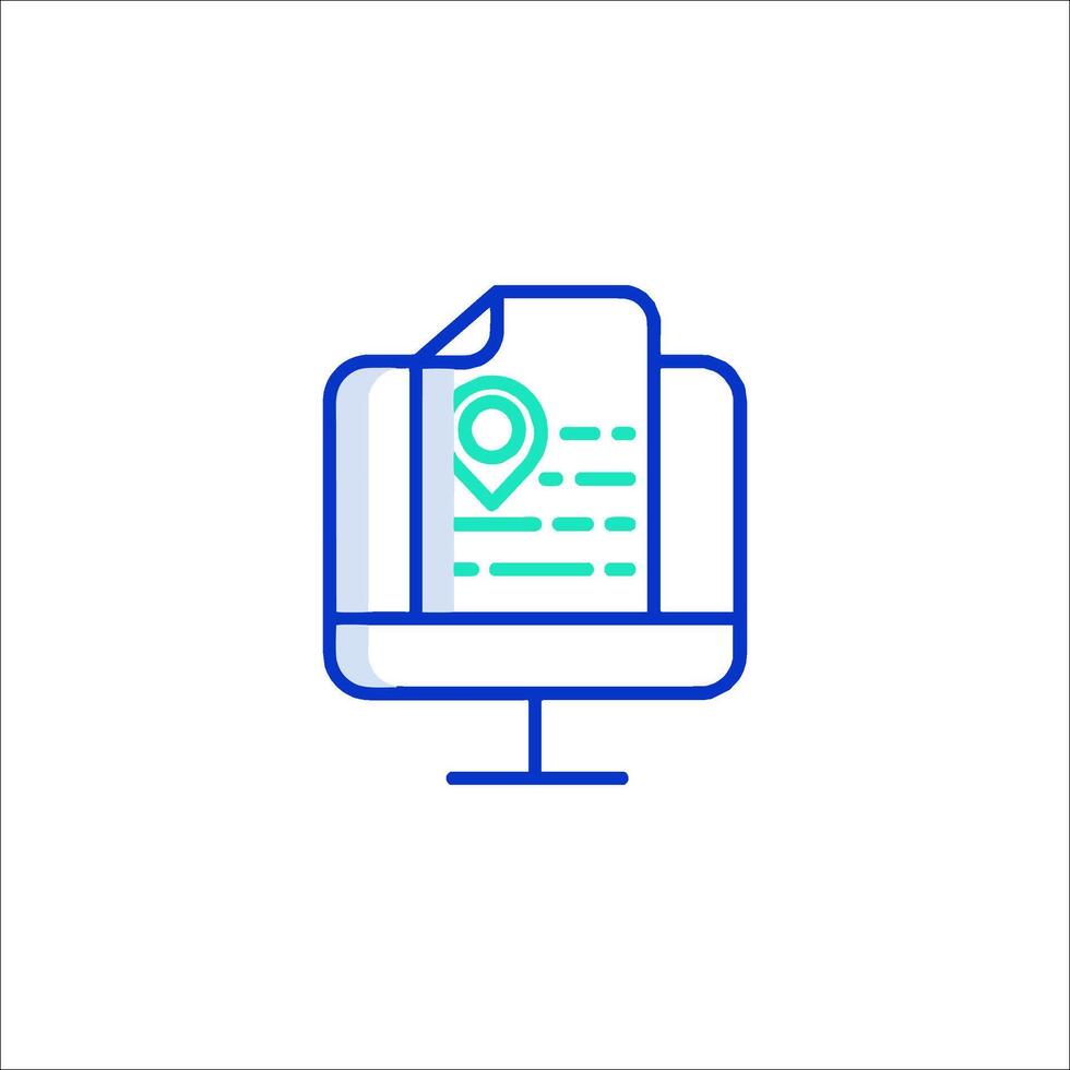 A computer screen with a paper document and a map icon vector