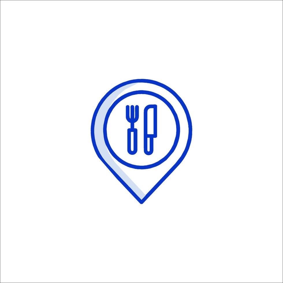 A map pin with a fork and knife icon vector