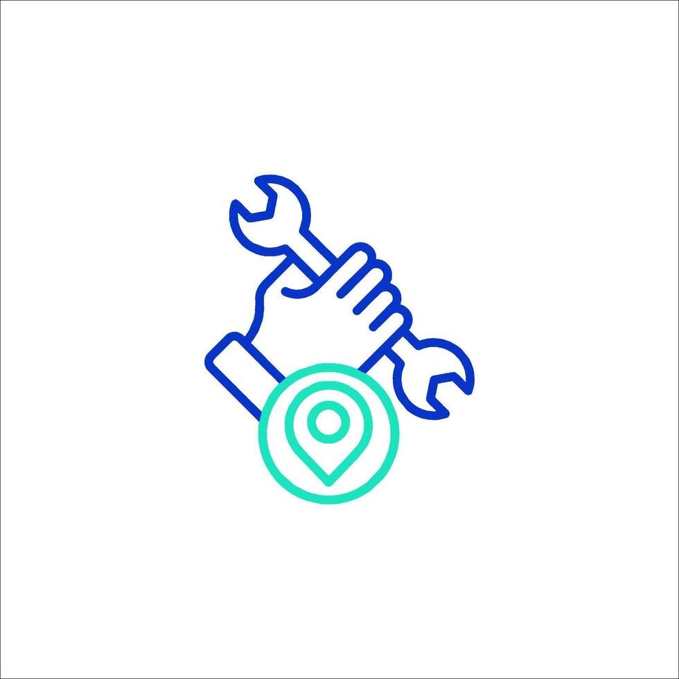 A hand holding a wrench and a map icon vector