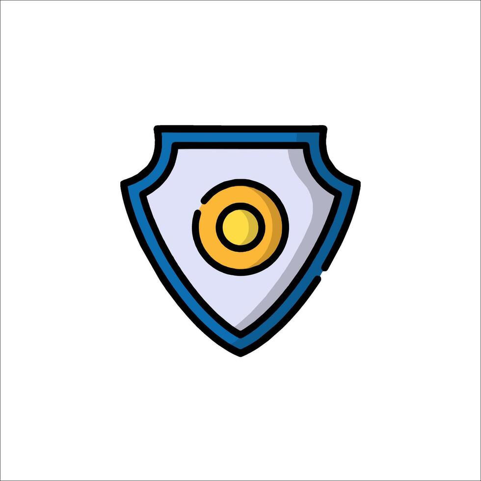 A shield with a yellow and blue circle on it vector