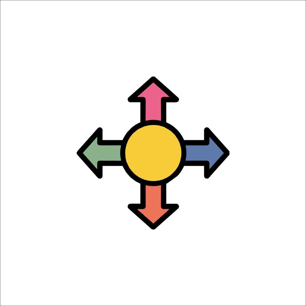 A colorful arrow pointing to four different directions vector
