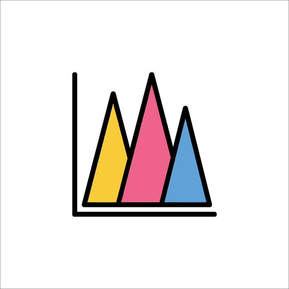 A colorful icon of a graph with three peaks vector