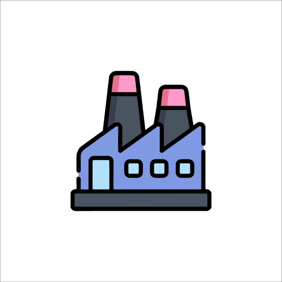 A factory icon with a blue and pink building vector