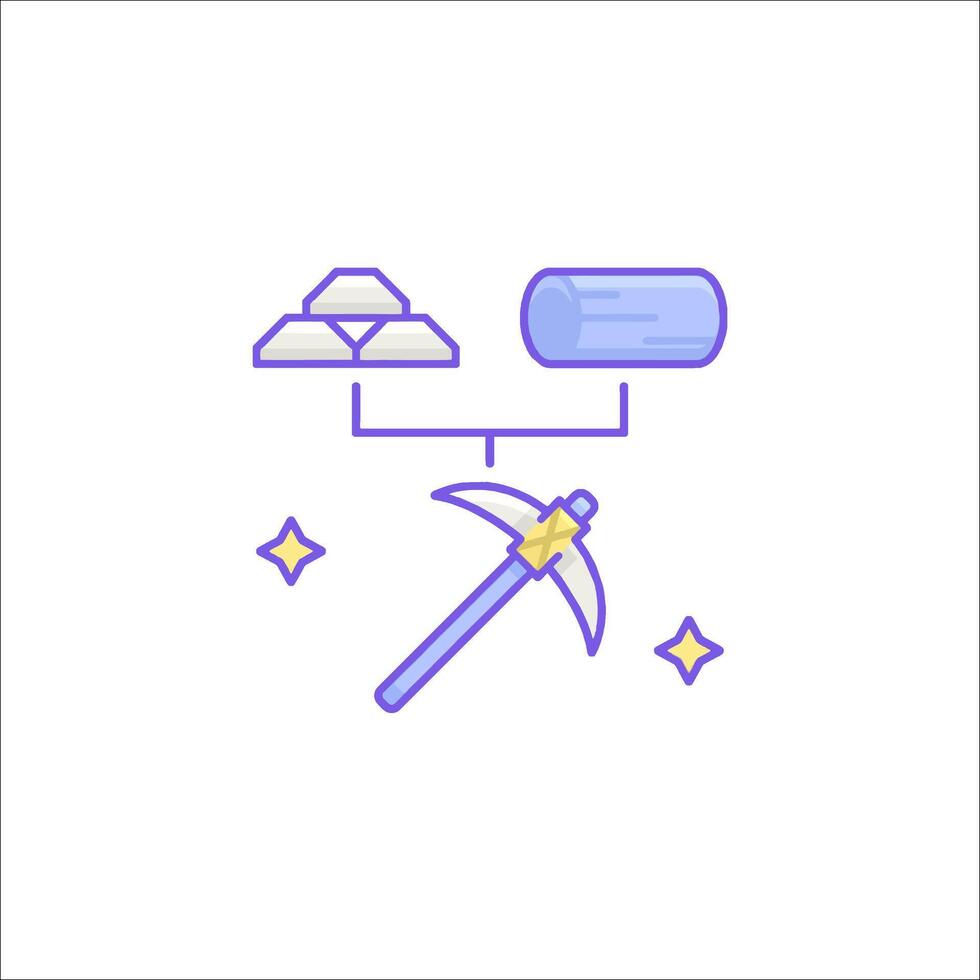 A line drawing of a hammer and a shovel vector