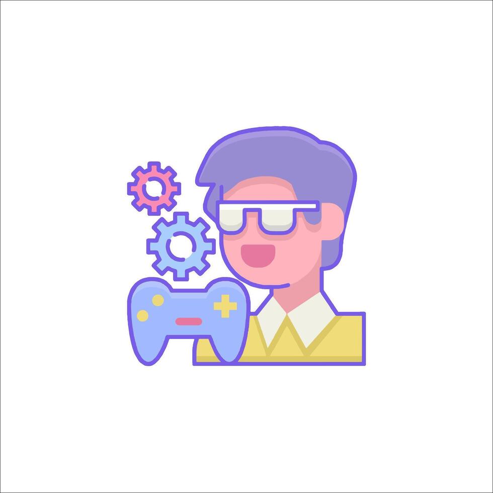 A man wearing glasses holding a controller and a game controller vector