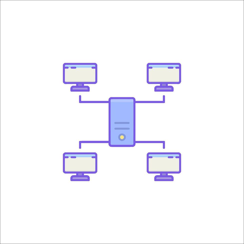 A computer with multiple monitors connected to it vector