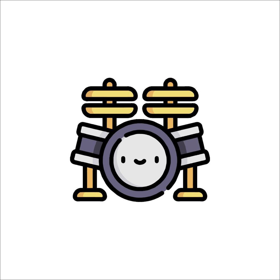 A cartoon drum set icon with a smiley face vector