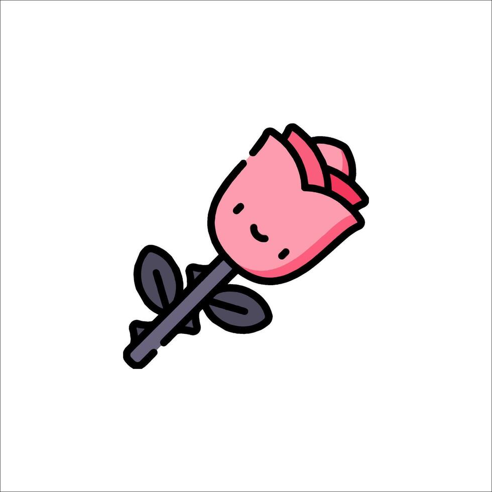 A pink rose with a black stem and a smiley face vector